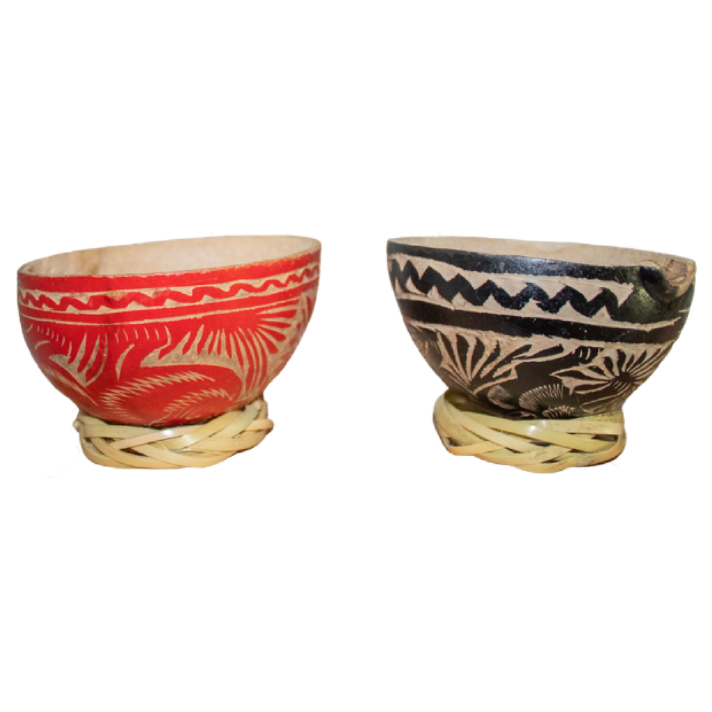 Jícara mezcalera labrada roja con rodete